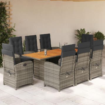 vidaXL 9-delige Tuinset met kussens poly rattan grijs, Tuin en Terras, Tuinsets en Loungesets, Verzenden, Nieuw, 8 zitplaatsen