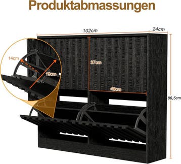 UEV Schoenenkast met 4 kleppen, hout, smalle schoenenkast, s, Verzenden, Zo goed als nieuw