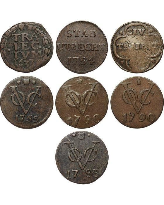 Nederland, Utrecht 1/2 & 1 Duit, Lot of 7 coins, 1637-1790, Postzegels en Munten, Munten | Nederland