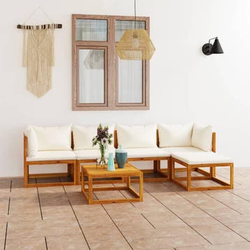 vidaXL 6-delige Loungeset met kussens massief acaciahout, Verzenden, Nieuw, Hardhout, Loungeset
