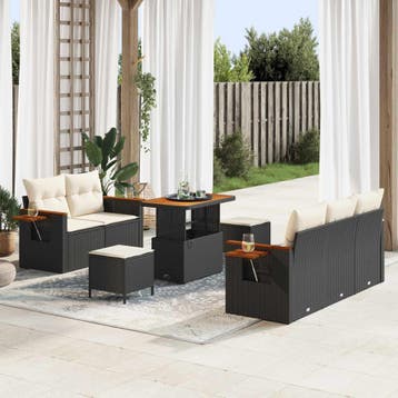 vidaXL Tuinbankenset 8 st Zwart poly rattan, Verzenden, Nieuw, Rotan, 8 zitplaatsen