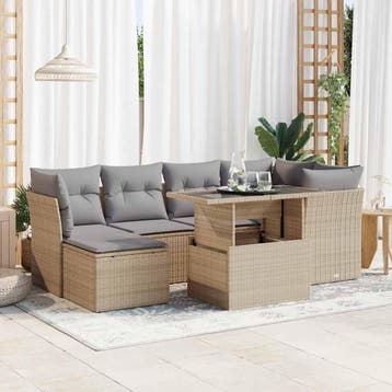 vidaXL 7-delige Loungeset met kussens poly rattan beige, Verzenden, Nieuw, Loungeset