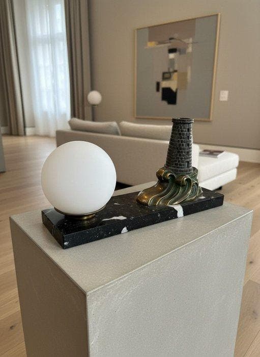 Tafellamp - Marmer, Metaal, Glas, Antiek en Kunst, Kunst | Designobjecten