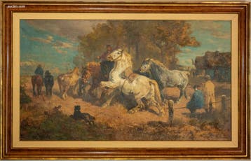 Groot klassiek olieverfschilderij Steigerende..., Nieuw