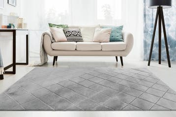 Fluffy Vloerkleed | Impulse | Ruiten | Zilver | 120x170 cm, Verzenden, Nieuw