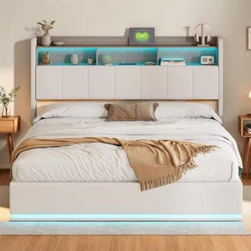 Gestoffeerd hydraulisch tweepersoonsbed met LED 140/160x200, Verzenden, Nieuw