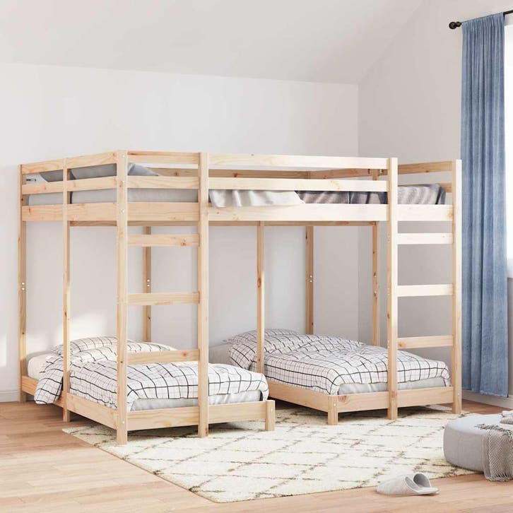 vidaXL Drie-hoog Bunk Bed Frame Bruin 160 x 200 cm Massief, Huis en Inrichting, Slaapkamer | Bedden, Bruin, Nieuw, Hout, Verzenden