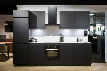 Mat grafietzwarte rechte keuken, Ophalen, Nieuw, Enkelwandige keuken, Greeploos