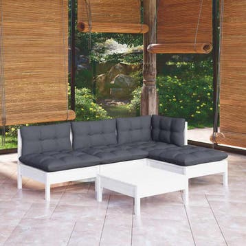vidaXL 5-delige Loungeset met kussens grenenhout wit, Verzenden, Nieuw, 5 zitplaatsen, Loungeset