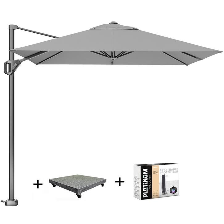 Voyager T1 zweefparasol 250x250 cm lichtgrijs met 75KG voet, Tuin en Terras, Parasols, Nieuw, Ophalen of Verzenden