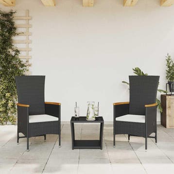 vidaXL 3-delige Tuinset met kussens poly rattan zwart, Verzenden, Nieuw, Tuinset