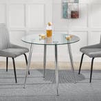 [en.casa] Glazen tafel Humppila rond 75x80 cm chroom en tran, Huis en Inrichting, Tafels | Eettafels, Verzenden, Nieuw