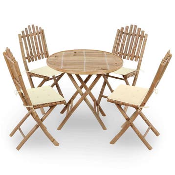 vidaXL 5-delige Tuinset inklapbaar met kussens bamboe, Tuin en Terras, Tuinsets en Loungesets, 4 zitplaatsen, Verzenden, Nieuw