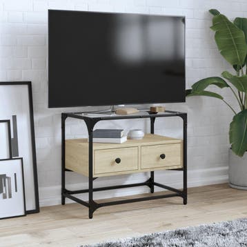 vidaXL Tv-meubel met glazen blad 60x35x51 cm bewerkt hout, Verzenden, Nieuw, Overige houtsoorten