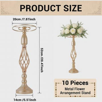 Set van 10 Gouden Metalen Bloemenstandaards - 52 cm Hoog - S, Verzenden, Nieuw
