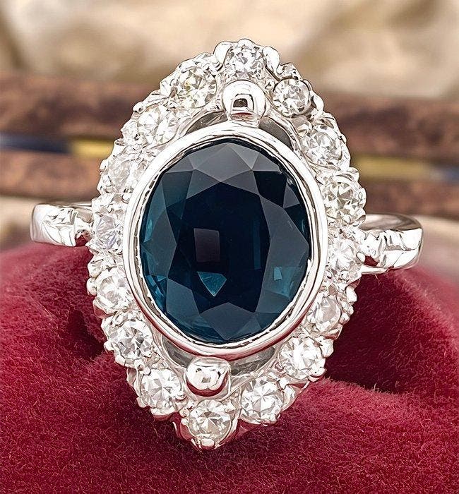 Ring Platina Saffier - Diamant, Sieraden, Tassen en Uiterlijk, Ringen