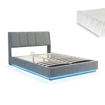 Tweepersoonsbed Tröstiar met matras en LED 160x200 cm antrac, Verzenden, Nieuw