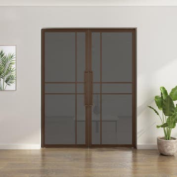 Dubbele stalen taatsdeur 6 Vlaks  Brons Rook glas Luxe desig, Minder dan 80 cm, Overige typen, Nieuw, Metaal