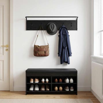 vidaXL Kapstok Zwart eiken 100 x 30 x 25 cm Bewerkt hout, Huis en Inrichting, Verzenden, Nieuw