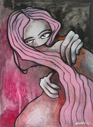 Lotte Teussink - Hands On – Original painting on paper – 38, Antiek en Kunst
