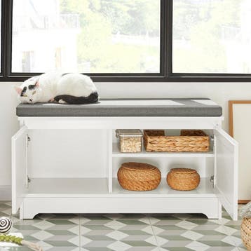 2dekans | SoBuy FSR136-W Kattenhuis - Katten Bench -, Dieren en Toebehoren, Ophalen of Verzenden, Zo goed als nieuw