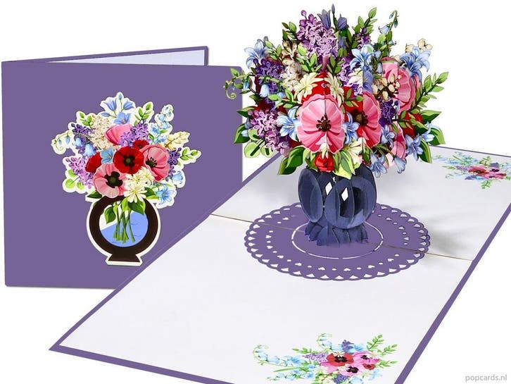 Papaver Klaprozen Rozen Bloemen Gemengd Boeket pop-up wen..., Diversen, Wenskaarten, Verzenden