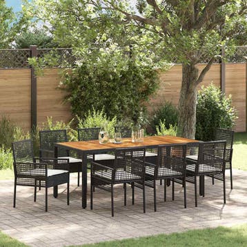 vidaXL Tuin eettafelset 9 st Zwart poly rattan, Verzenden, Nieuw, Rotan, Meer dan 8 zitplaatsen