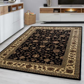 Perzisch Tapijt | Marrakesh | Floraal | Zwart | 80x150 cm, Verzenden, Nieuw