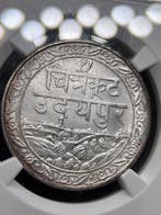 India, Prinselijke Staat. Mewar. 1 Rupee 1928 NGC MS61
