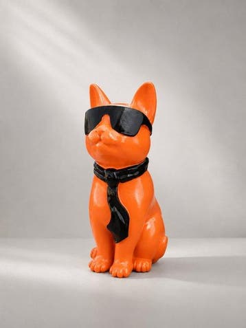 Beeld, orange cat with tie and sunglasses - 29 cm -
