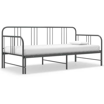 vidaXL Slaapbankframe uittrekbaar metaal grijs 90x200 cm, 90 cm, Eenpersoons, Verzenden, Nieuw