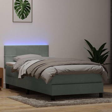 vidaXL Boxspring met matras en LED fluweel lichtgrijs 90x220, Eenpersoons, Verzenden, Nieuw, Stof
