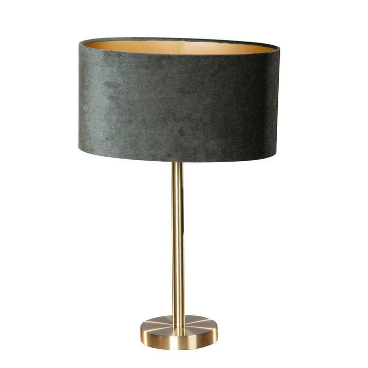 Tafellamp messing met ovale velours kap groen 35cm - Simplo, Huis en Inrichting, Lampen | Tafellampen, Nieuw, Verzenden