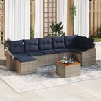 vidaXL Tuinbankenset met opslag 8 pcs Grijs en Marineblauw, Verzenden, Nieuw, Rotan, 8 zitplaatsen