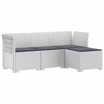 vidaXL 4-Persoons Tuinbank met Kussens Rieten Look PP Wit, Verzenden, Nieuw