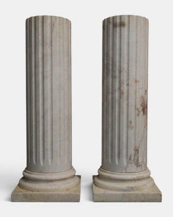sculptuur, Coppia di colonne in marmo bianco - 102 cm -
