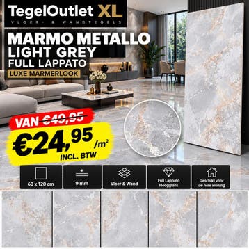Marmo Metallo Light Grey 60x120 | ACTIE €24,95/m², Nieuw