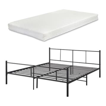 Metalen bed Laos met bedbodem en matras zwart 180x200 cm, Verzenden, Nieuw