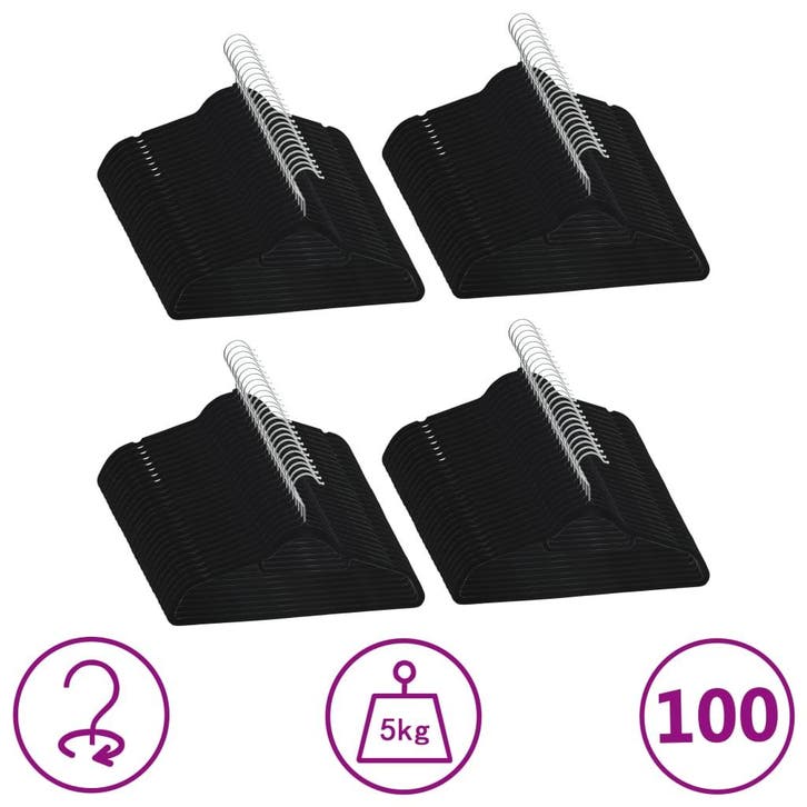 vidaXL 100-delige Kledinghangerset anti-slip fluweel zwart, Kleding | Dames, Kledinghangers, Nieuw, Verzenden