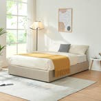 Tweepersoonsbed Nola met bedbodem linnen 200x140 cm beige [e, Verzenden, Nieuw