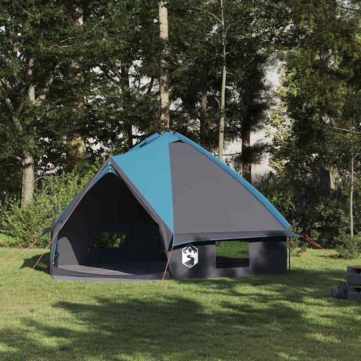 vidaXL Teepee Tent 8-Persoon met dak Blauw en Grijs 490 x, Caravans en Kamperen, Tenten, Nieuw, Verzenden