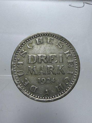 Duitsland, Weimar Republiek 3 Mark 1924 (Zonder, Postzegels en Munten