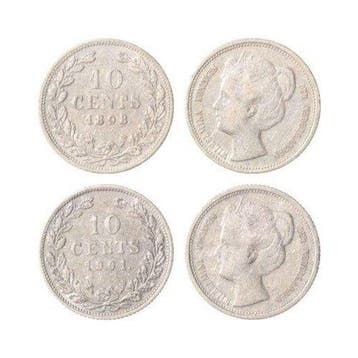 Nederland. Wilhelmina. 10 Cents 1898 & 1901