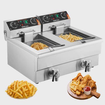 Dubbele Professionele Frituurpan 2x11L RVS met Olieafvoer &, Verzenden, Nieuw
