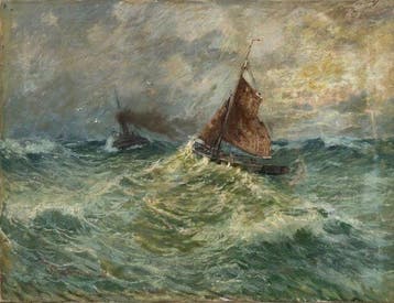 Georg Sommer (1848–1917) - Stürmische See mit Hochseekutter, Antiek en Kunst