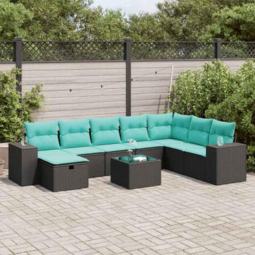 vidaXL 9-delige Loungeset met kussens poly rattan zwart, Verzenden, Nieuw, Loungeset