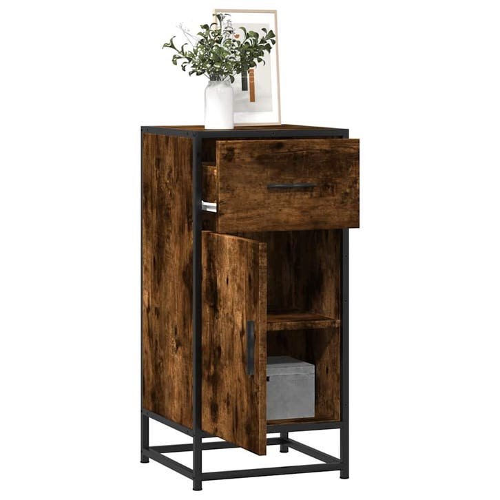 vidaXL Dressoir 35,5x35x76 cm bewerkt hout en metaal gerookt, Huis en Inrichting, Kasten | Dressoirs, Nieuw, Overige houtsoorten