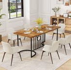 Grote Rechthoekige Eettafel – Vintage Bruin Hout en Metaal, Huis en Inrichting, Tafels | Eettafels, 100 tot 150 cm, Verzenden