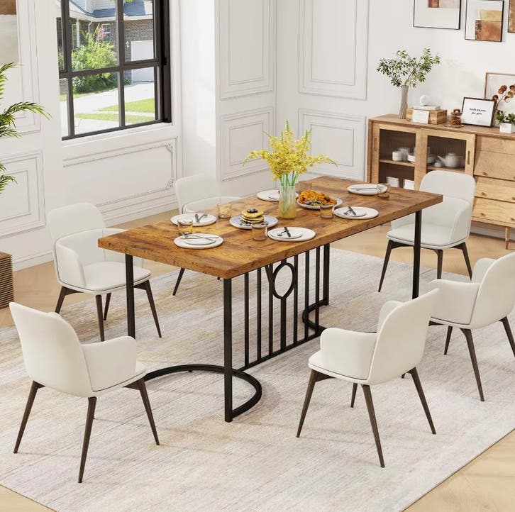 Grote Rechthoekige Eettafel – Vintage Bruin Hout en Metaal, Huis en Inrichting, Tafels | Eettafels, 50 tot 100 cm, 100 tot 150 cm