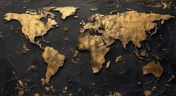 I_KONIQ - Gold world map - Giga size cm 80 x 140